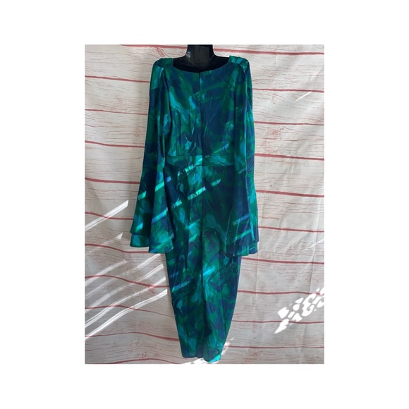 MICAS Floral Print V-Neck Slit Maxi Dress Green Blue - Picture 3 of 3